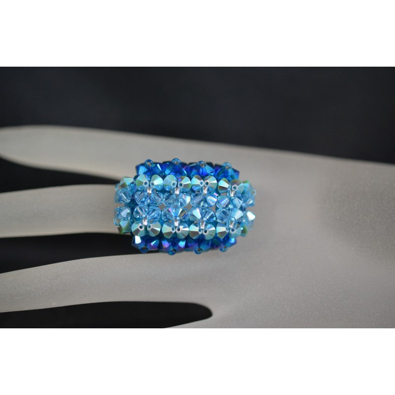 Crystal ring, women's jewelry, elongated hedgehog, shade of 4 blues, luxury