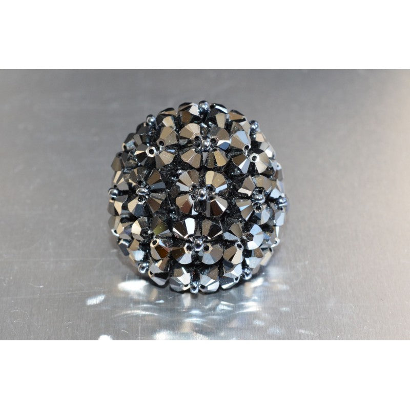Crystal ring, ball, hematite 2x, black