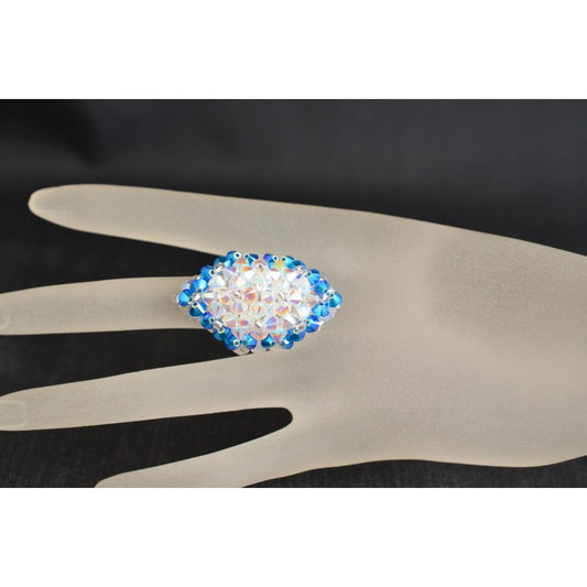 Crystal ab2x crystal ring, capri blue ab2x, marquise style