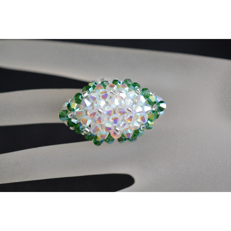 Crystal ring, crystal ab2x, fern green, marquise style