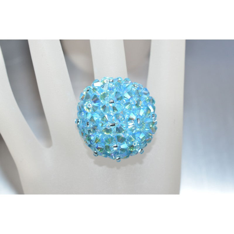 Bague en cristal, crystal, aquamarine ab2x, "Fond de mer"