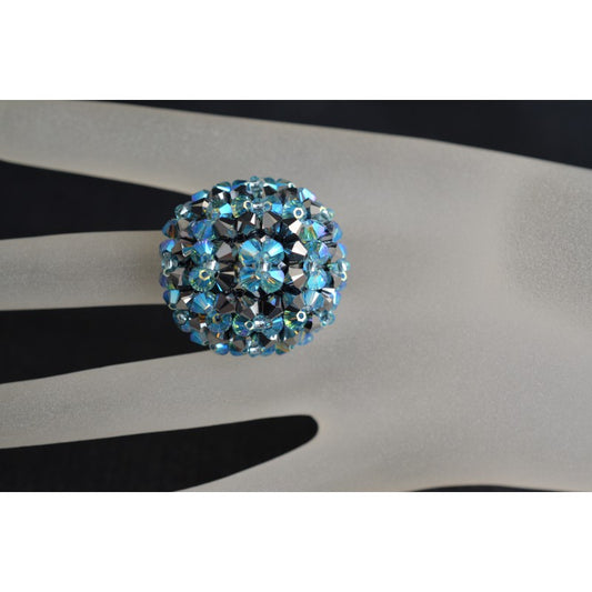 Crystal ring, crystal light chrome 2x, aquamarine ab2x