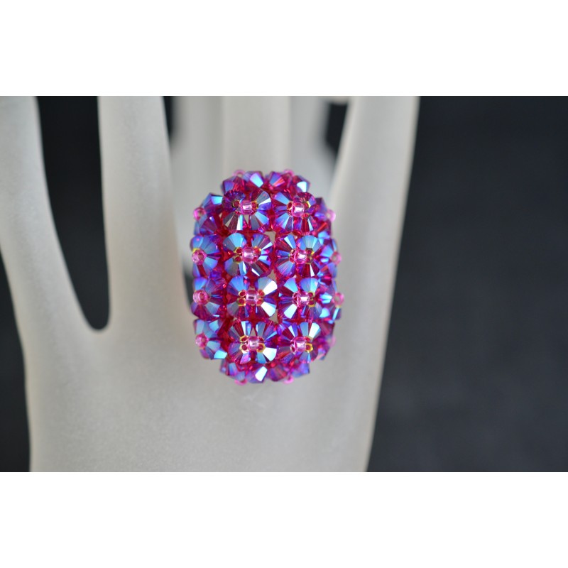 Crystal ring, woman, fuschia ab2x, luxury, "Grandiosa"