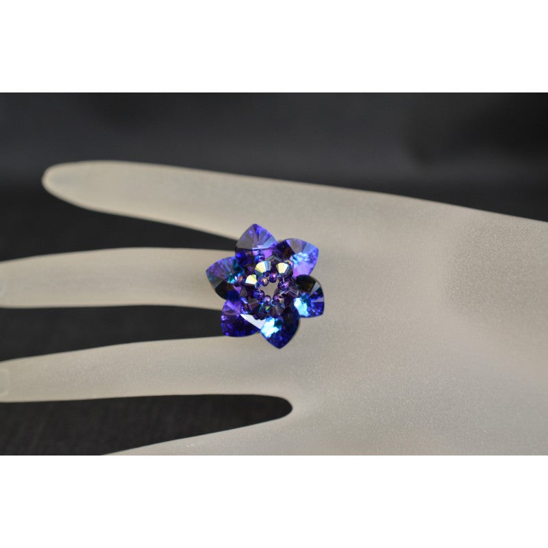 Crystal ring, flower, Heliotrope crystal 