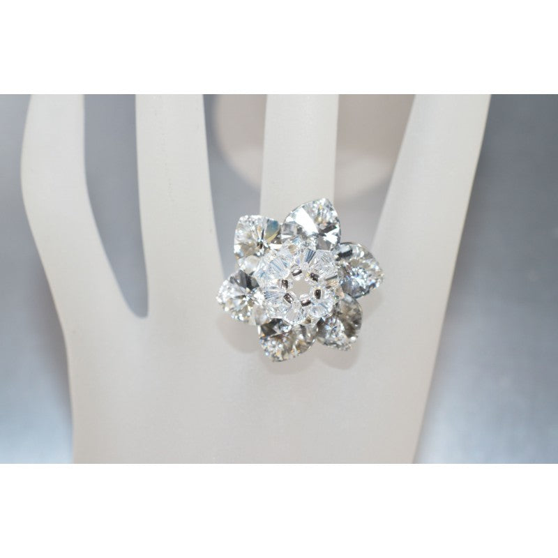 Crystal ring, flower, crystal comet silver, crystal moonlight
