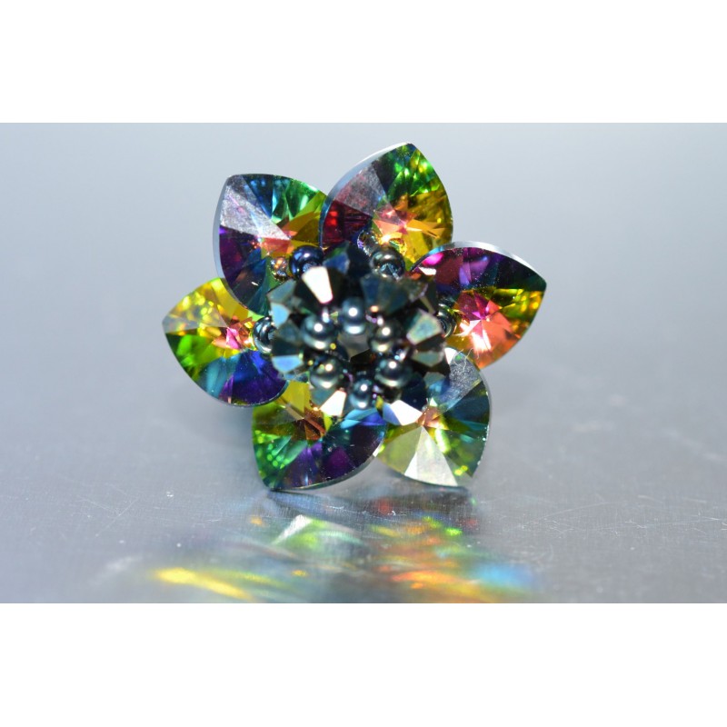 Bague en cristal, fleur, crystal vitrail médium