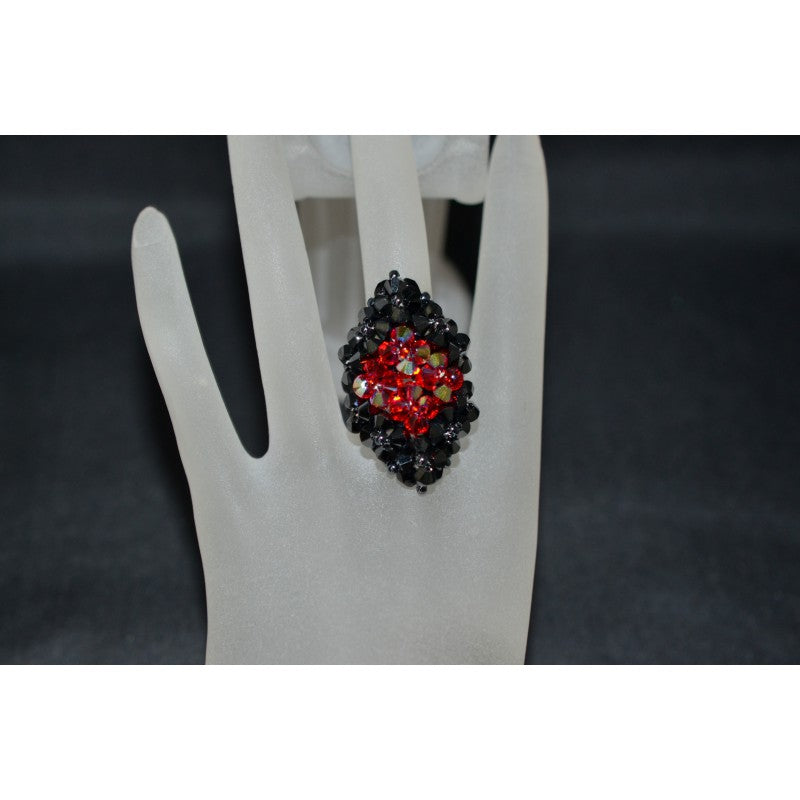 Bague en cristal, hématite 2x, light siam ab, style marquise