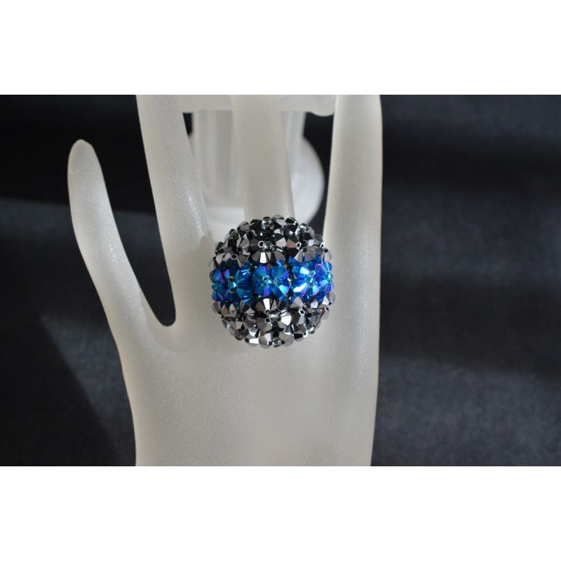 Crystal ring, light chrome 2x,0 capri blue ab2x