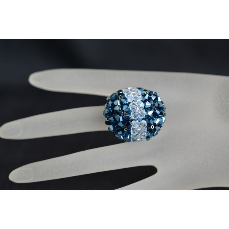Bague en cristal, metallic blue 2x, crystal moonlight