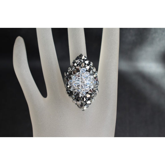 Crystal ring, fashion, light chrome 2x, crystal moonlight, marquise ring, women's jewelry, gray and white