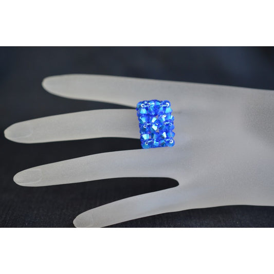 Crystal ring, rectangle, women's jewelry, ab2x sapphire, fashion, azure blue