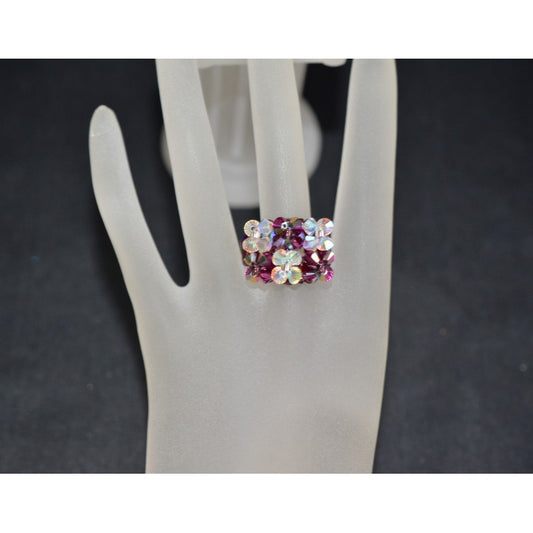 Crystal ring, rectangle, fuschia electra, crystal ab2x