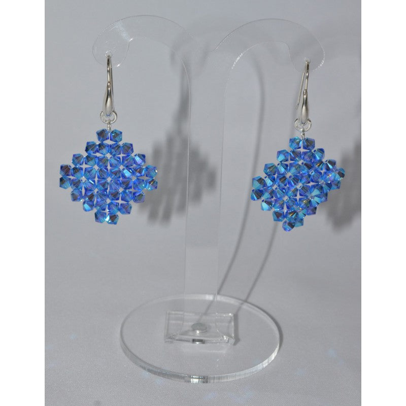 Boucles d'oreille cristal, argent 925, losange, sapphire  ab2x