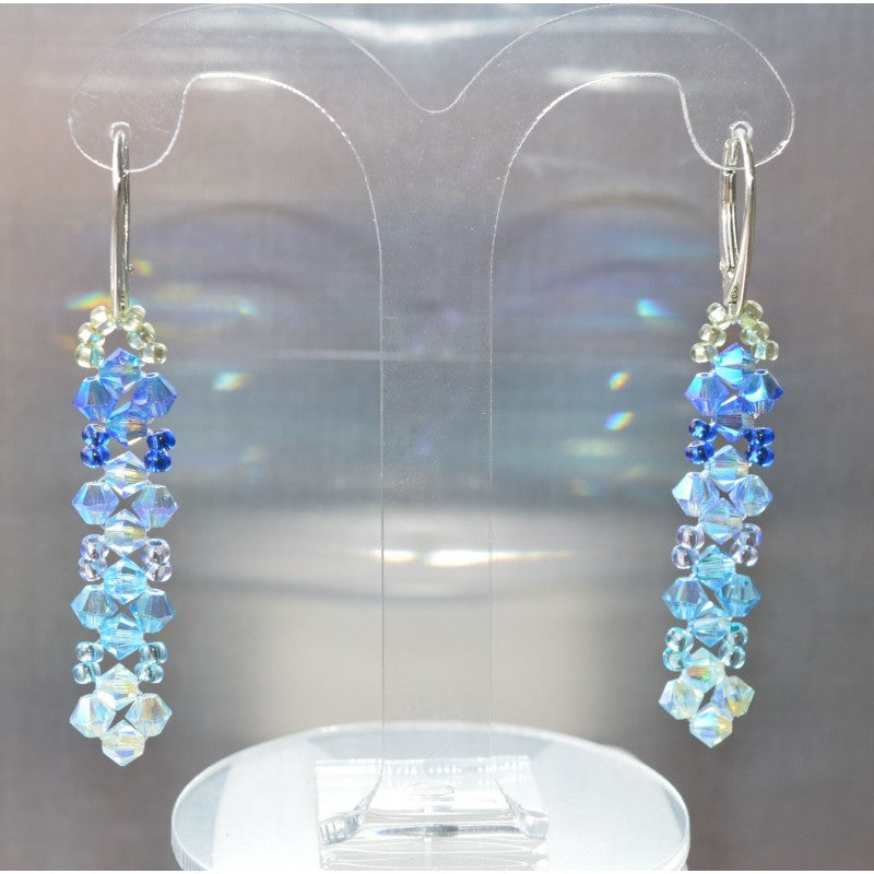 Crystal earrings, 925 silver with blue gradients