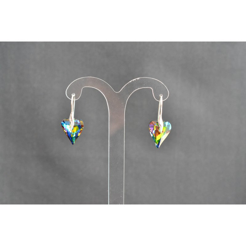 Boucles d'oreilles, argent 925, coeur Wild, cristal vitrail médium