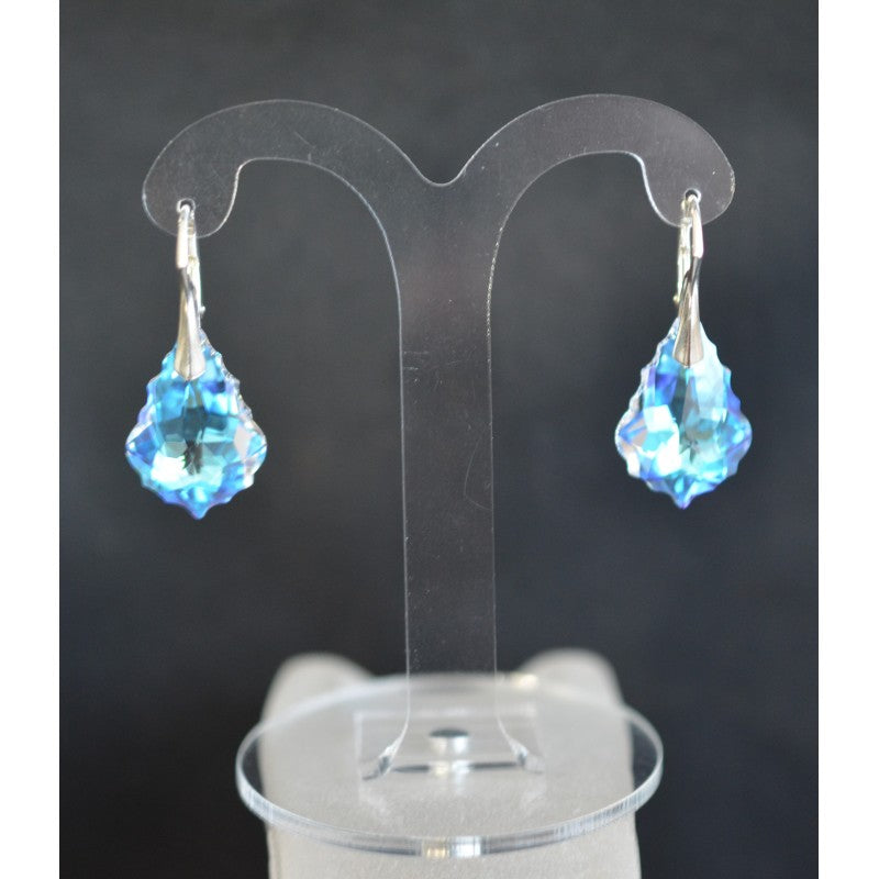 Boucles d'oreilles argent 925 et goutte baroque crystal blue