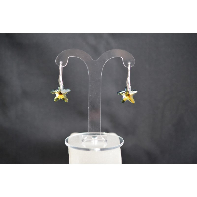 Boucles d'oreilles cristal, argent 925, Etoile de mer, cristal tabac