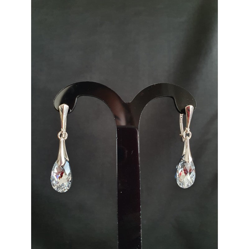 Crystal earrings, 925 silver, Pear drop, Comet crystal Light silver