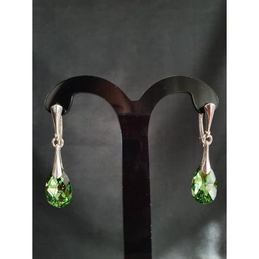 Crystal earrings, 925 silver, Pear drop, Peridot Comet Light silver 