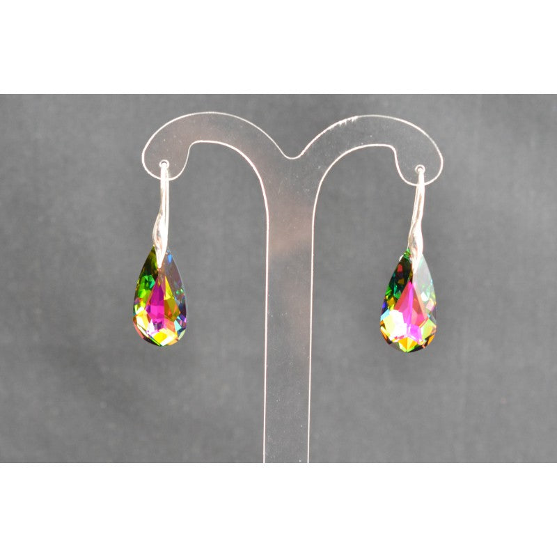 Crystal earrings, 925 silver, Teardrop, medium stained glass crystal