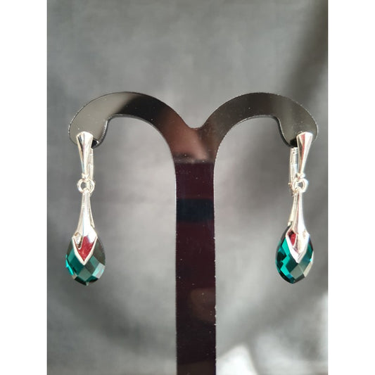 Crystal earrings, 925 silver, Metallic Cap Pear, Emerald