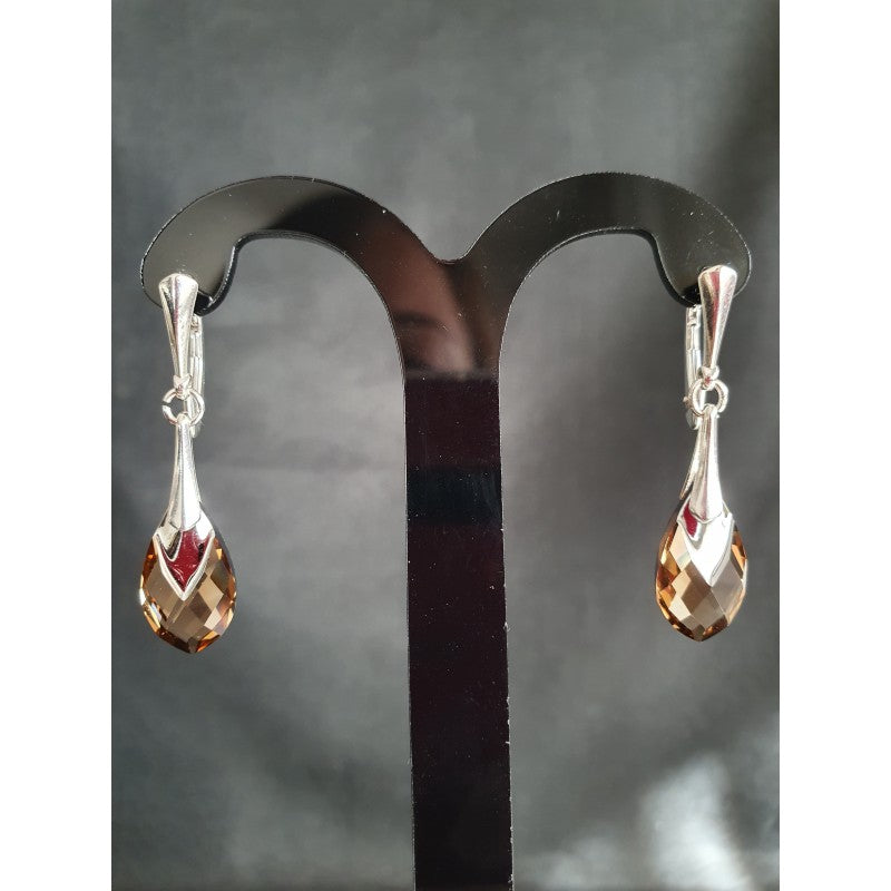 Boucles d'oreilles cristal, argent 925,  Metallic Cap Pear, Light Topaz Colorado Light Chrome