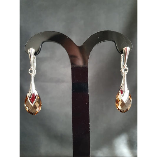 Crystal earrings, 925 silver, Metallic Cap Pear, Light Topaz Colorado Light Chrome