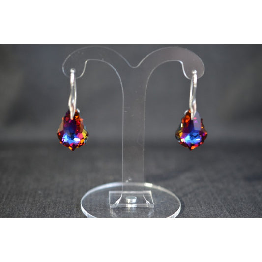 Crystal earrings, 925 silver, baroque drop, vulcano crystal