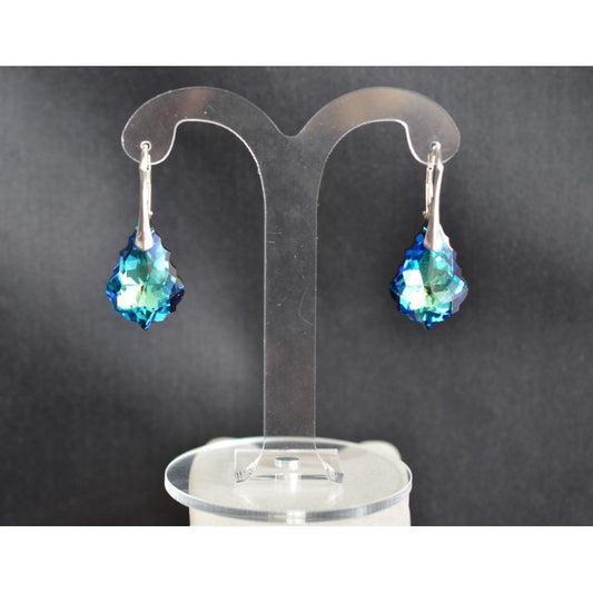 Crystal earrings, 925 silver, baroque drops, Bermuda blue