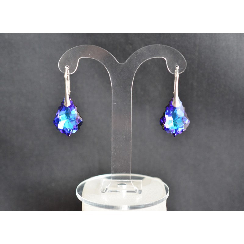 Crystal earrings, 925 silver, baroque drops, heliotrope