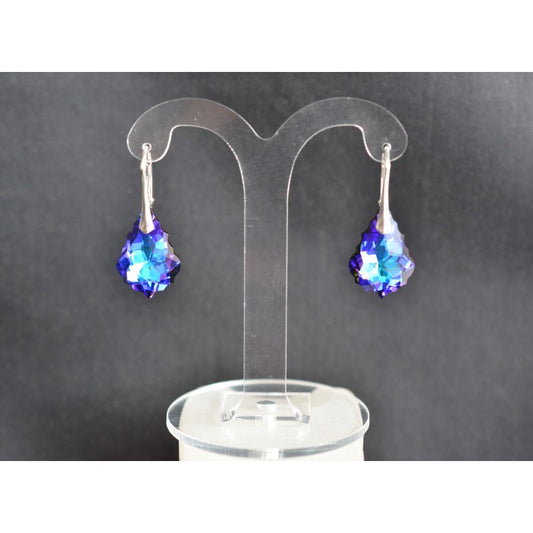 Crystal earrings, 925 silver, baroque drops, heliotrope