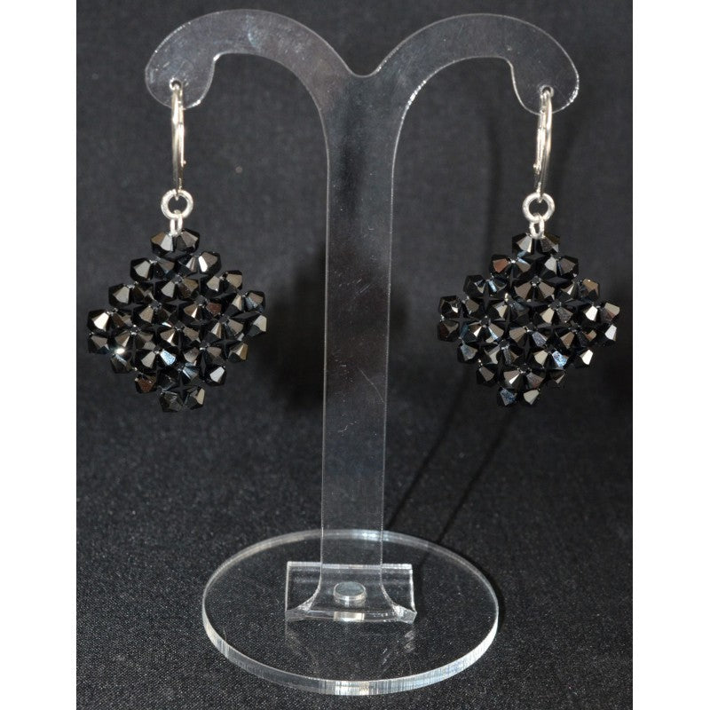 Crystal earrings, 925 silver, diamond, hematite 2x