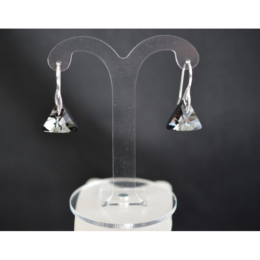 Crystal earrings, 925 silver, triangle, silver night crystal