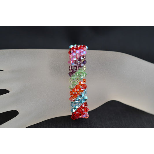 Crystal bracelet, rainbow, cuff, multicolored diagonals