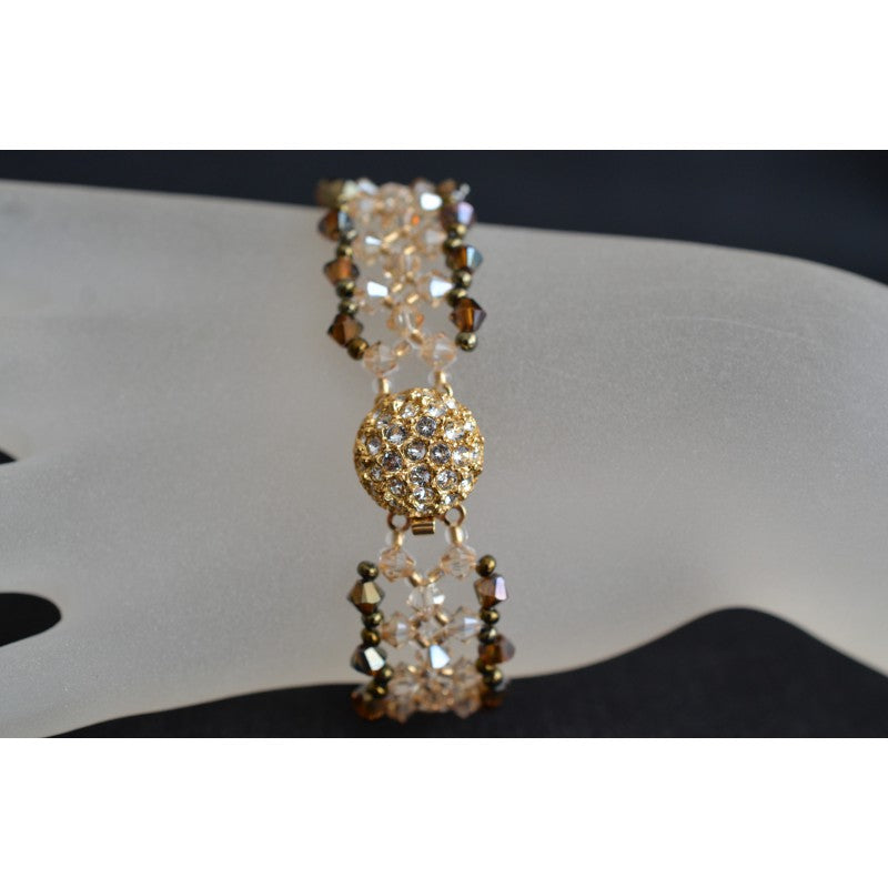 Crystal bracelet, golden shadow, bronze ab2x, rhinestone clasp