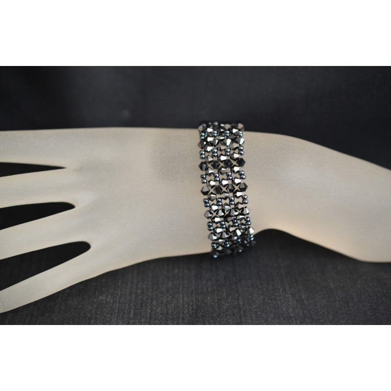 Bracelet cristal, hématite 2x, fermoir strass