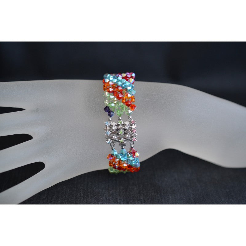 Crystal bracelet, cuff, rainbow, multicolor