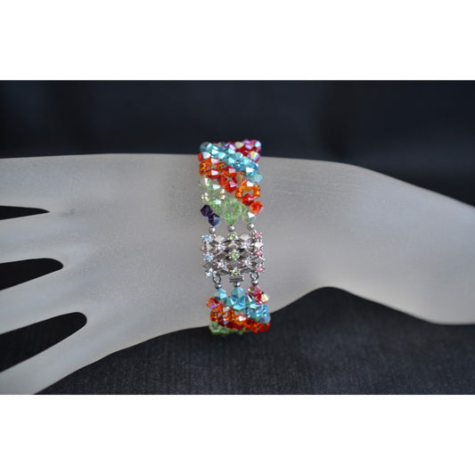 Bracelet cristal, manchette, arc-en-ciel, multicolore