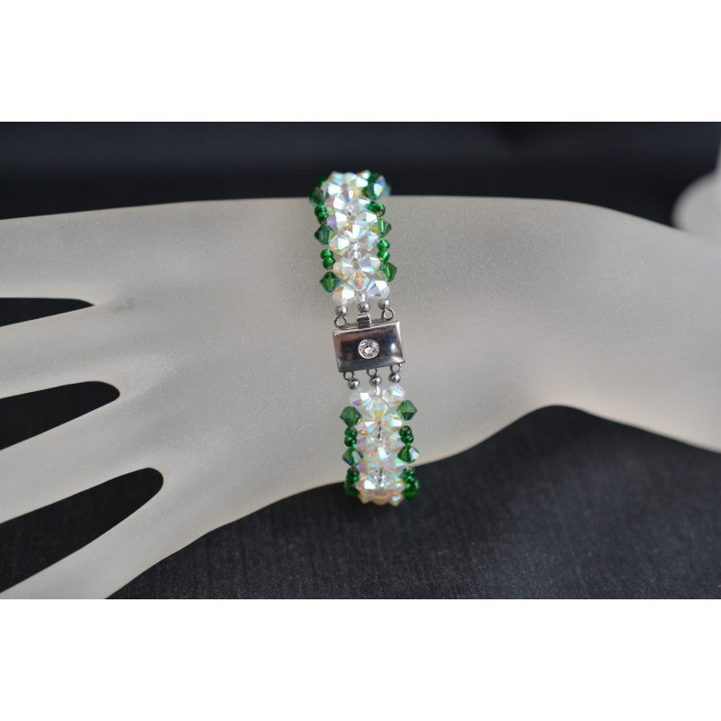 Crystal bracelet, cuff, ab2x crystal, fern green