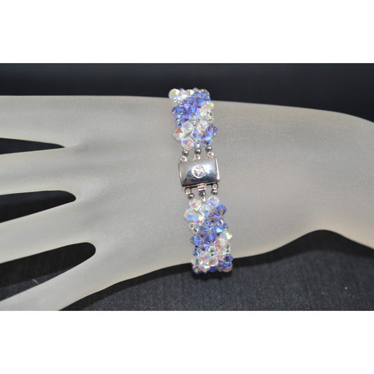 Crystal bracelet, cuff, ab2x crystal, ab2x tanzanite