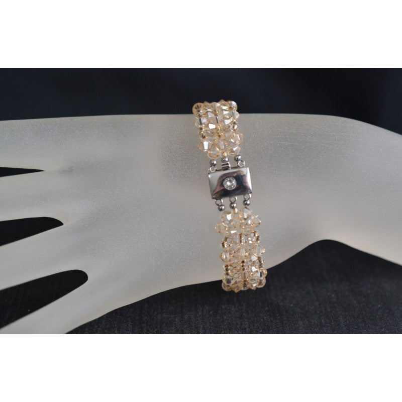 Crystal bracelet, cuff, golden shadow crystal, beige