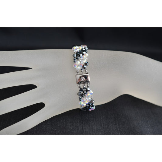 Bracelet cristal, manchette, hématite 2x, cristal ab2x
