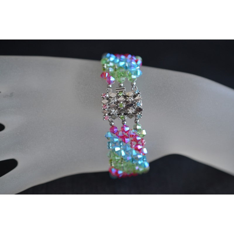 Crystal bracelet, cuff, multicolor, rainbow