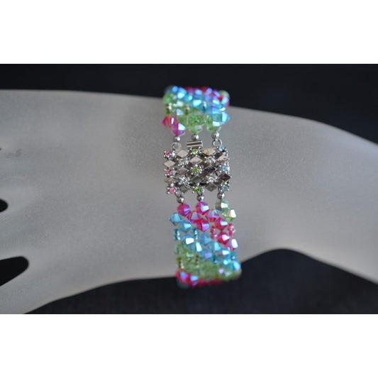 Bracelet cristal, manchette, multicolore, arc-en-ciel