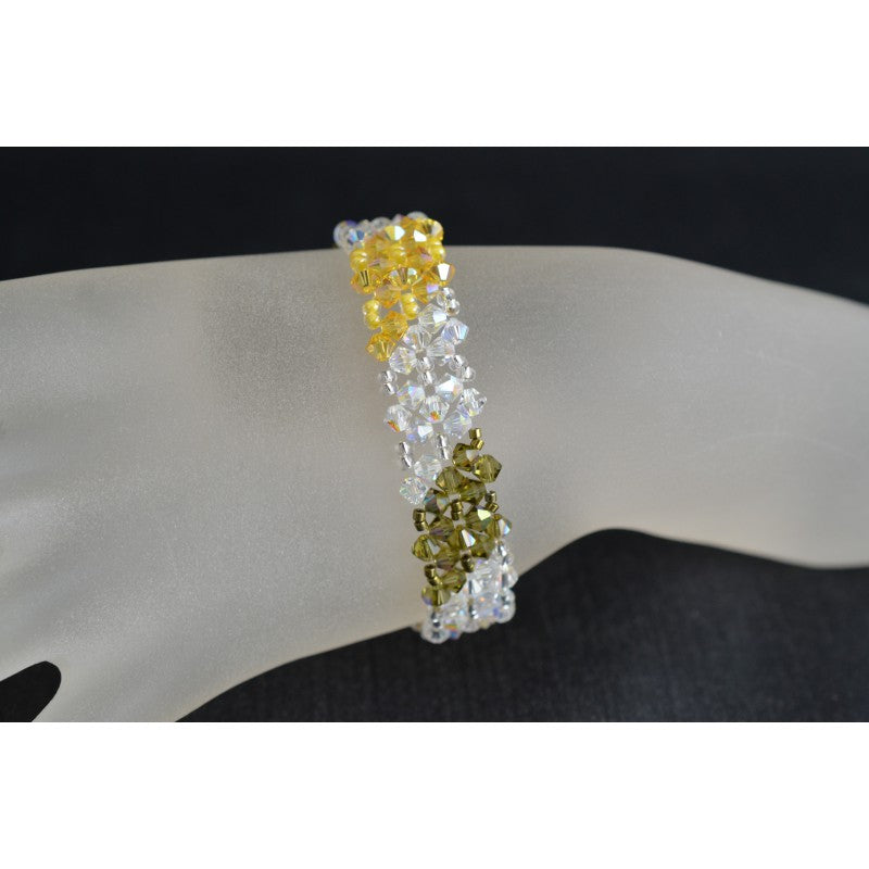Bracelet cristal, manchette, tricolore, cristal ab12x, kaki, topaz ab