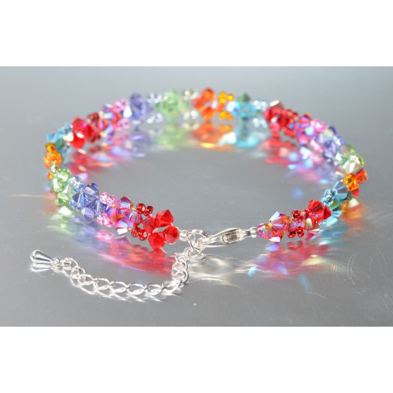 Crystal anklet, rainbow, multi-colored