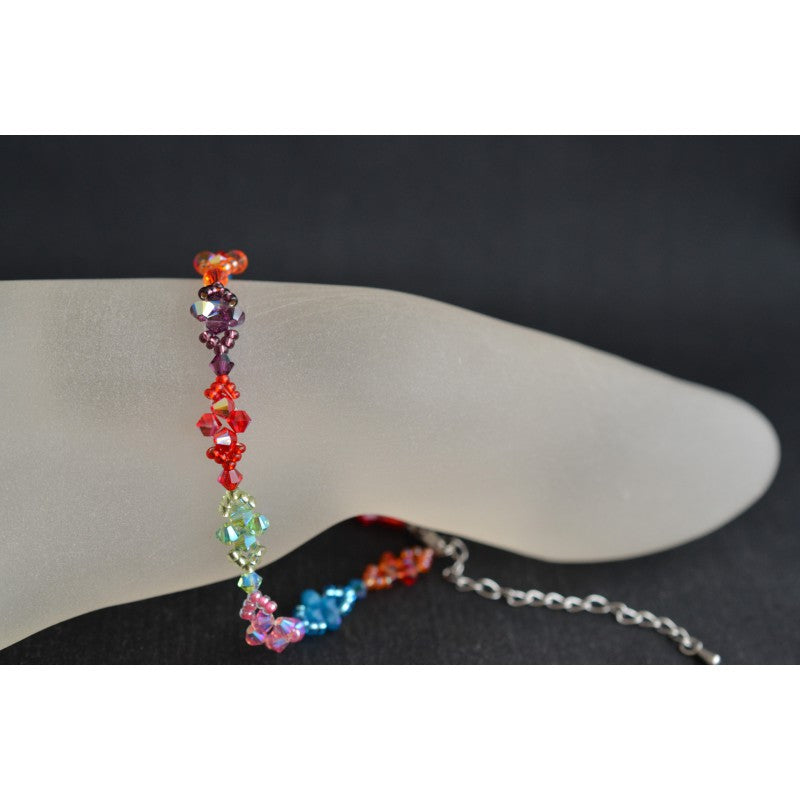 Bracelet de cheville en cristal, multicolore, arc-en-ciel