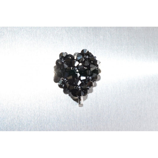 Crystal brooch, heart, hematite 2x