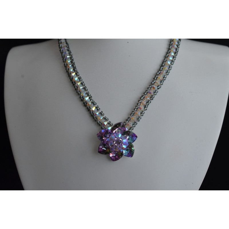 Crystal necklace, light stained glass flower, silver night, crystal ab2x, "Wedding day"