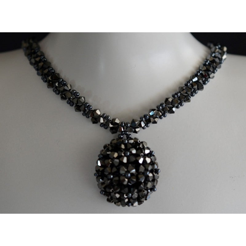 Crystal necklace, 2x hematite, "At nightfall"